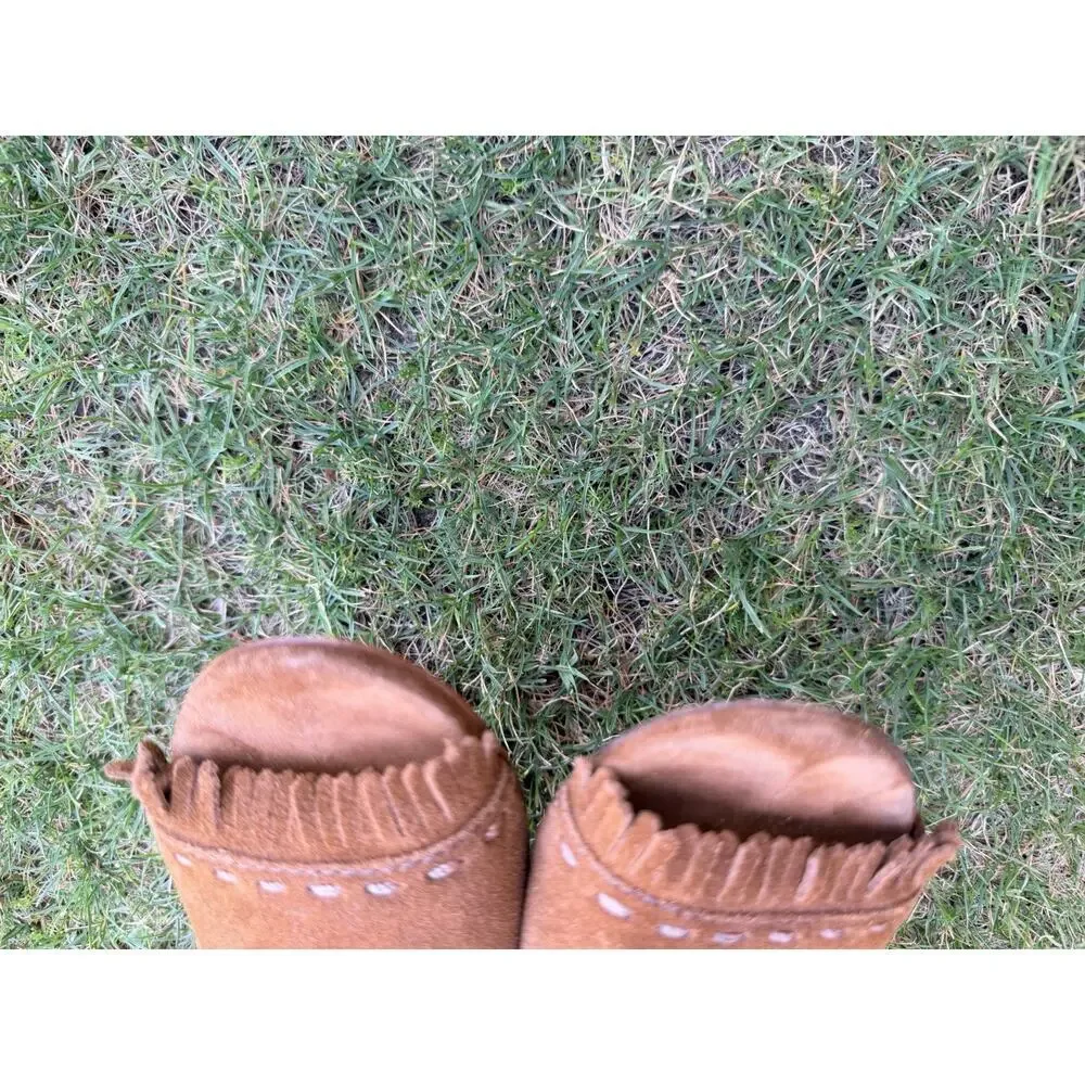 TORY BURCH Huntington Suede Fringe trimmed Brown heels Mules shoes Sz 6.5